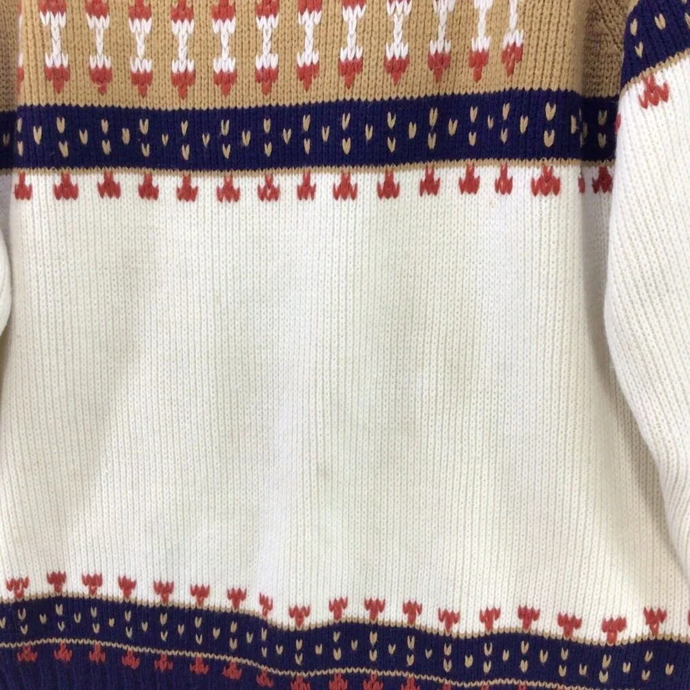 JC Penney Vintage Sweater 70's Nordic Knit Mens Sz‎ L Large Flaw Small Hole